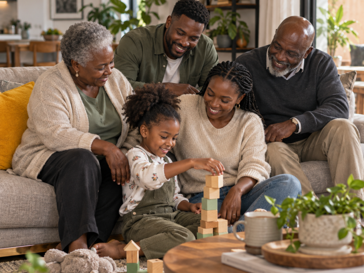 Multigenerational South African family spending time together at home